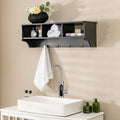 Wall Mount Cubby Organizer Hooks Entryway Storage Shelf-Black - Black - Coat Racks & Hall Trees