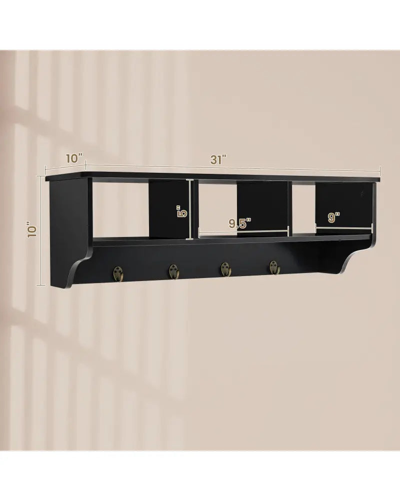 Wall Mount Cubby Organizer Hooks Entryway Storage Shelf-Black - Black - Coat Racks & Hall Trees