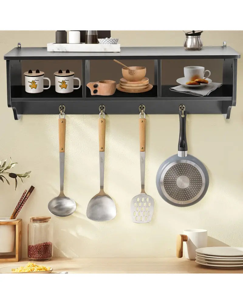 Wall Mount Cubby Organizer Hooks Entryway Storage Shelf-Black - Black - Coat Racks & Hall Trees