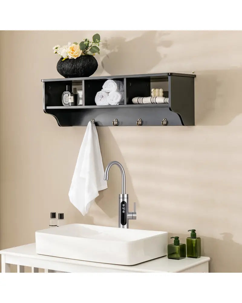 Wall Mount Cubby Organizer Hooks Entryway Storage Shelf-Black - Black - Coat Racks & Hall Trees