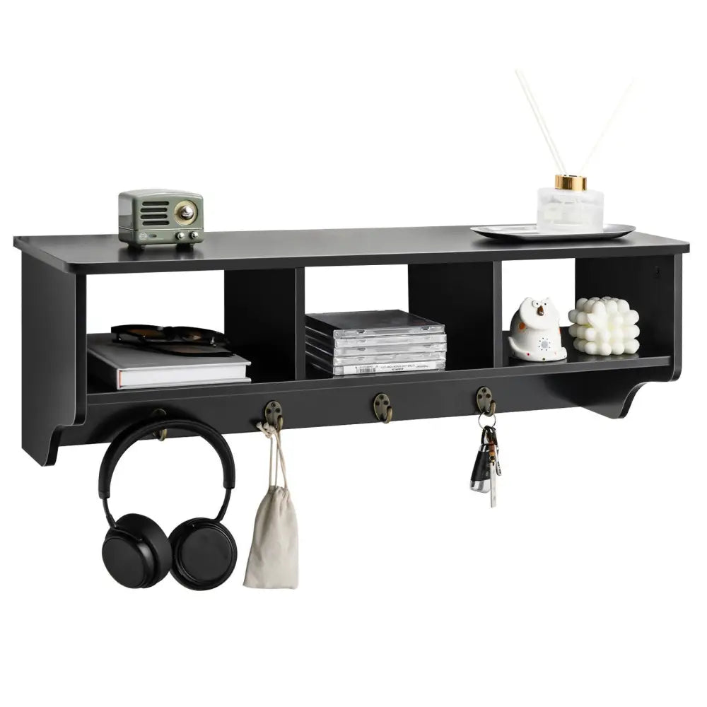 Wall Mount Cubby Organizer Hooks Entryway Storage Shelf-Black - Black - Coat Racks & Hall Trees