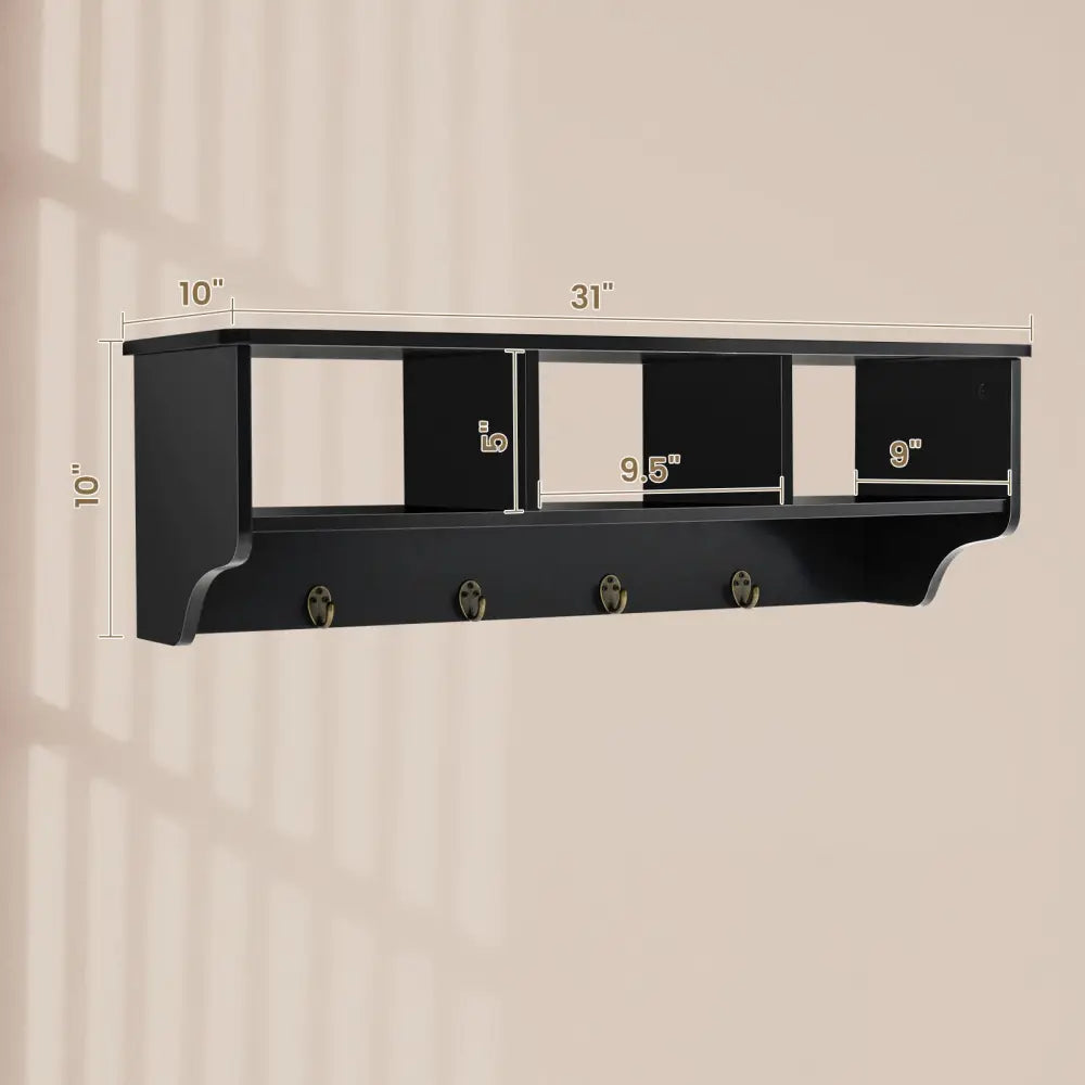 Wall Mount Cubby Organizer Hooks Entryway Storage Shelf-Black - Black - Coat Racks & Hall Trees