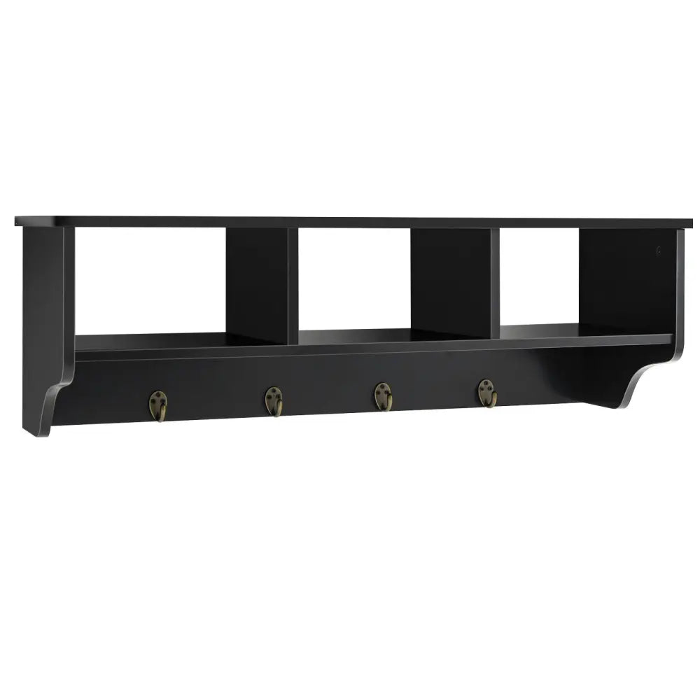 Wall Mount Cubby Organizer Hooks Entryway Storage Shelf-Black - Black - Coat Racks & Hall Trees