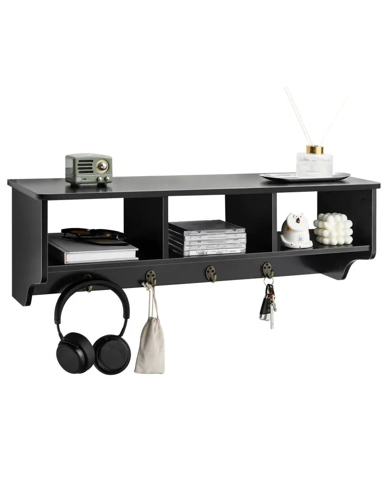 Wall Mount Cubby Organizer Hooks Entryway Storage Shelf-Black - Black - Coat Racks & Hall Trees