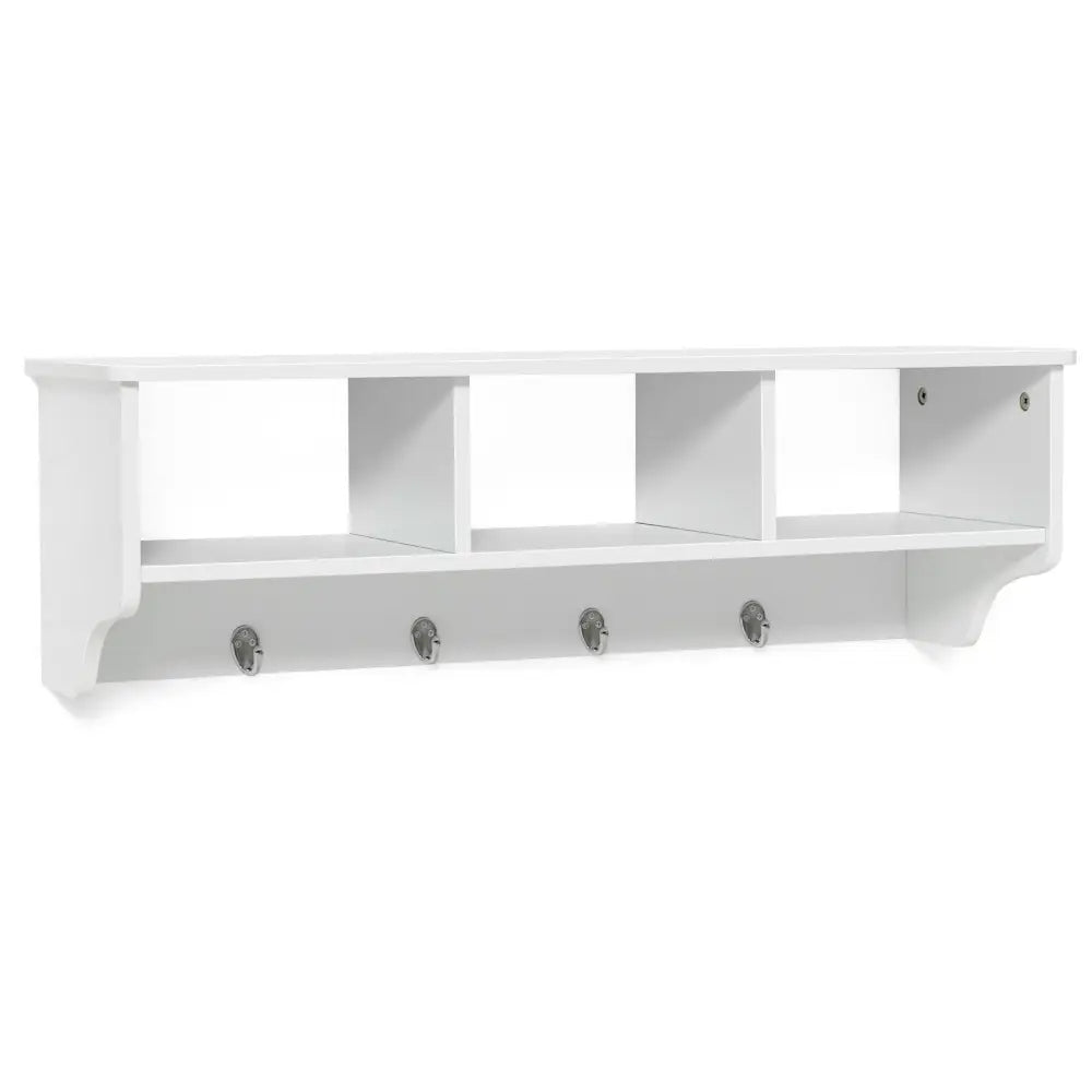 Wall Mount Cubby Organizer Hooks Entryway Storage Shelf-White - White - Coat Racks & Hall Trees
