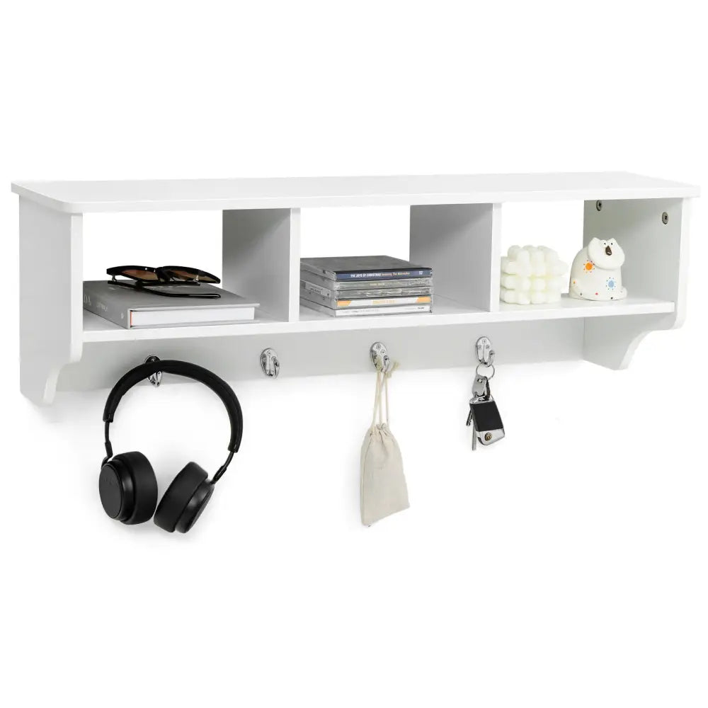 Wall Mount Cubby Organizer Hooks Entryway Storage Shelf-White - White - Coat Racks & Hall Trees