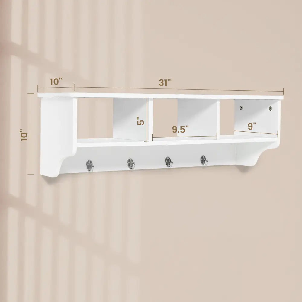 Wall Mount Cubby Organizer Hooks Entryway Storage Shelf-White - White - Coat Racks & Hall Trees