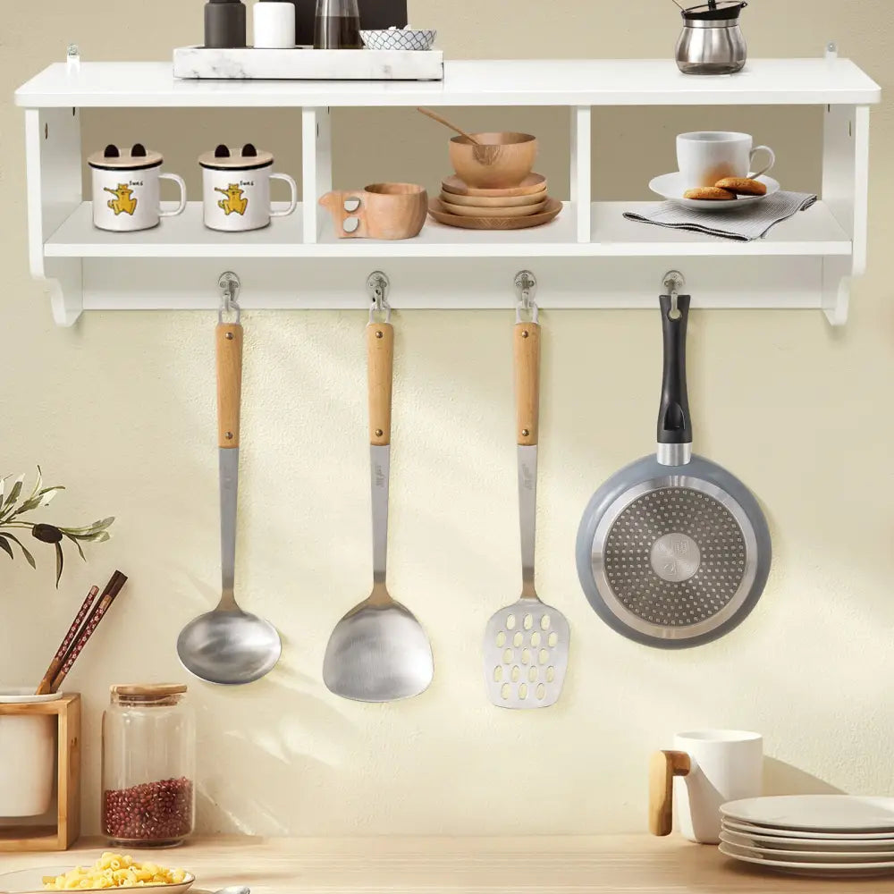 Wall Mount Cubby Organizer Hooks Entryway Storage Shelf-White - White - Coat Racks & Hall Trees