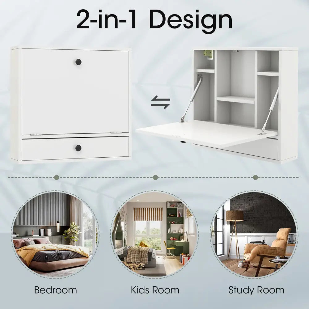Wall-Mount Floating Desk Foldable Space Saving Laptop Workstation White - White - Laptop Tables & Printer Stands