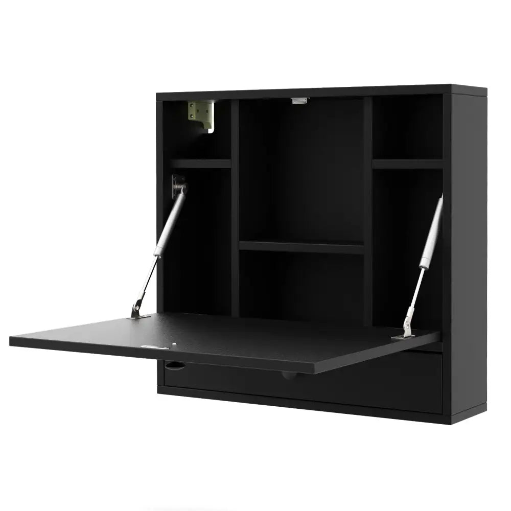 Wall-Mount Floating Desk Foldable Space Saving Laptop Workstation-Black - Black - Laptop Tables & Printer Stands