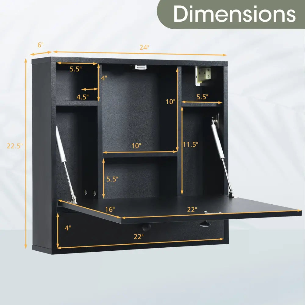 Wall-Mount Floating Desk Foldable Space Saving Laptop Workstation-Black - Black - Laptop Tables & Printer Stands