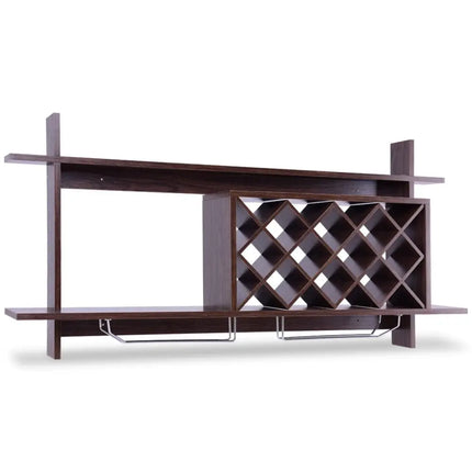 Wall Mount Wine Rack with Glass Holder & Storage Shelf-Walnut - Walnut - Wine Racks