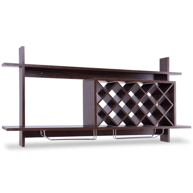 Wall Mount Wine Rack with Glass Holder & Storage Shelf-Walnut - Walnut - Wine Racks