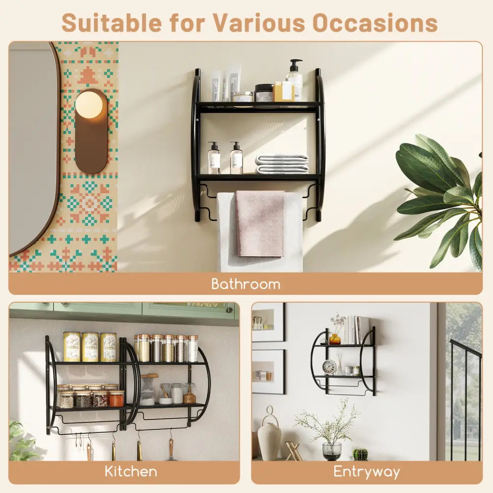 Wall Mounted 2-Tier Bathroom Towel Rack with 2 Towel Bars-Black - Black - Towel Racks