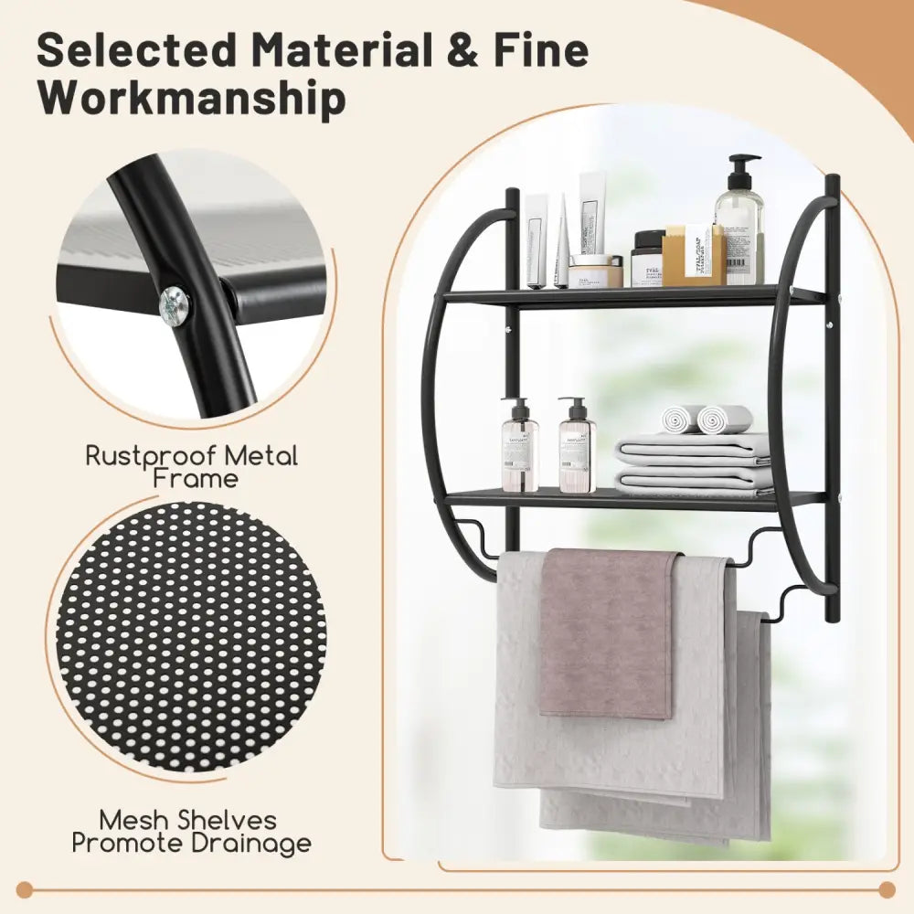 Wall Mounted 2-Tier Bathroom Towel Rack with 2 Towel Bars-Black - Black - Towel Racks