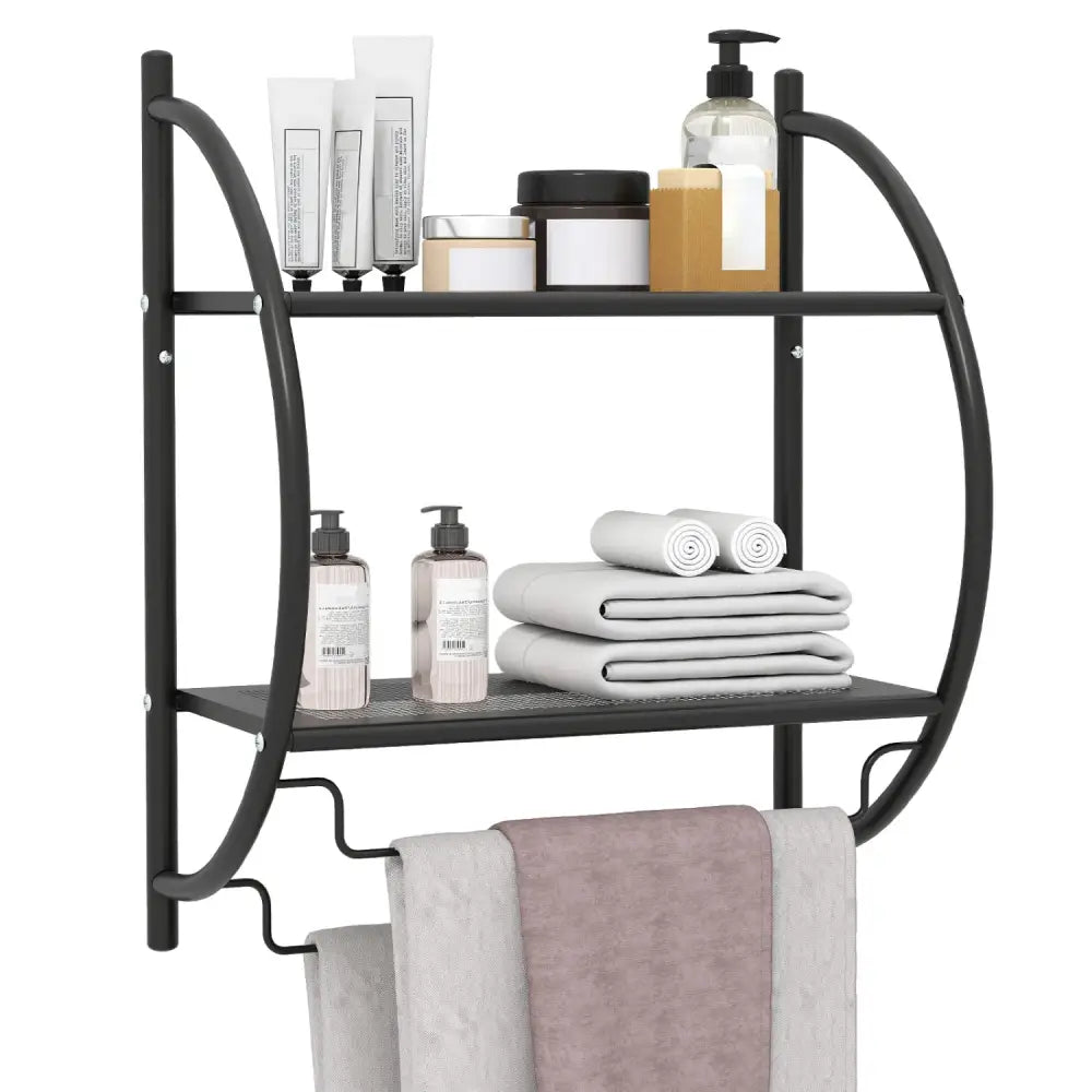 Wall Mounted 2-Tier Bathroom Towel Rack with 2 Towel Bars-Black - Black - Towel Racks