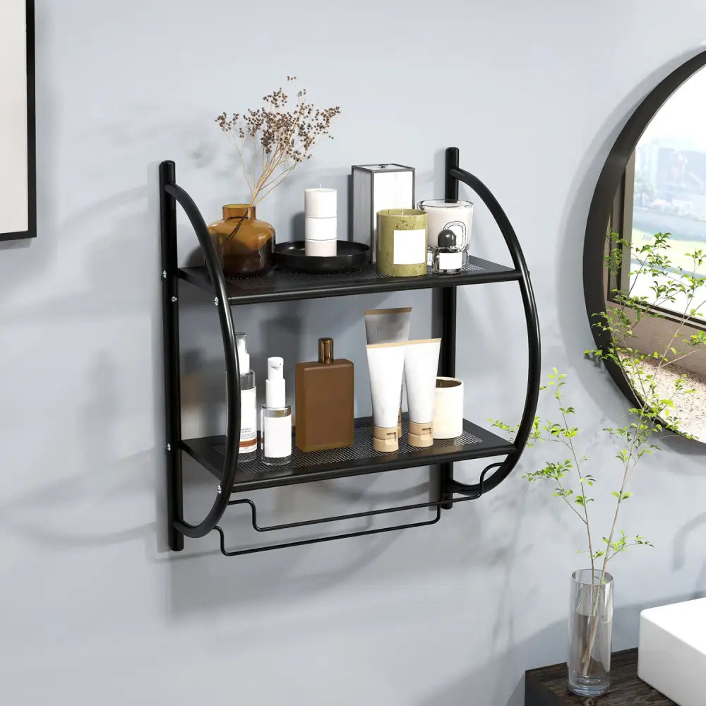 Wall Mounted 2-Tier Bathroom Towel Rack with 2 Towel Bars-Black - Black - Towel Racks