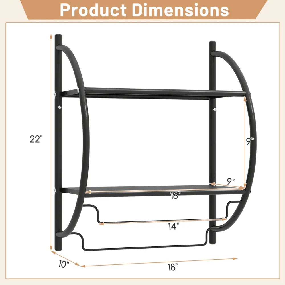 Wall Mounted 2-Tier Bathroom Towel Rack with 2 Towel Bars-Black - Black - Towel Racks