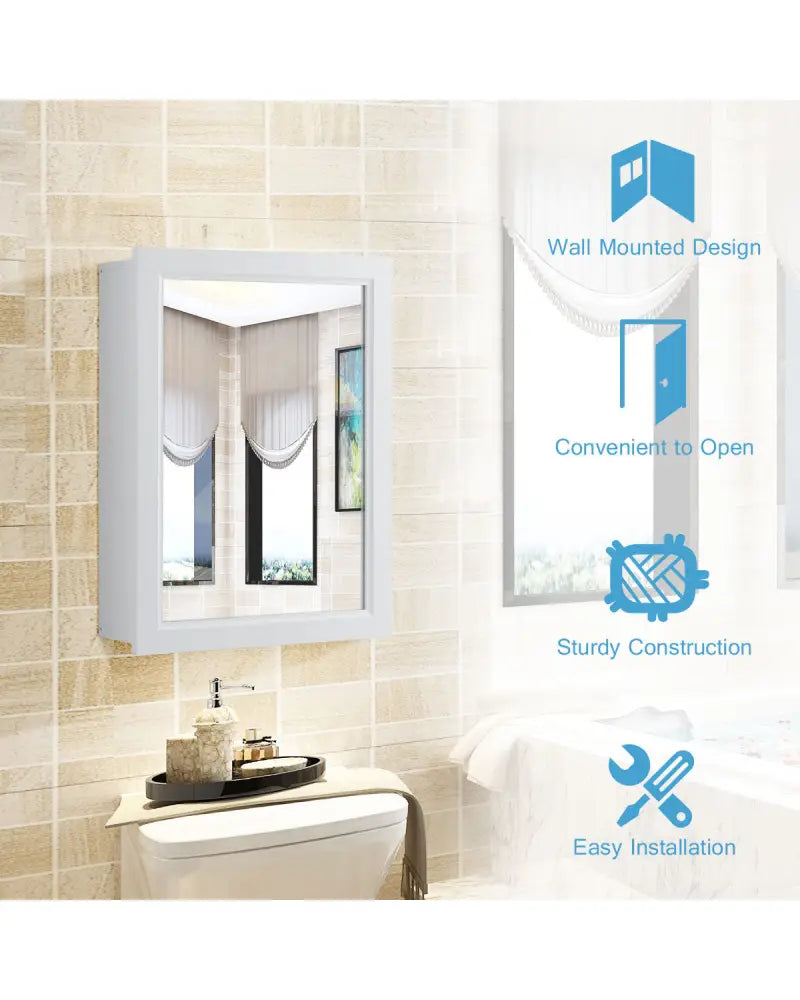 Wall Mounted Adjustable Medicine Storage Mirror Cabinet - White - Wall Cabinets