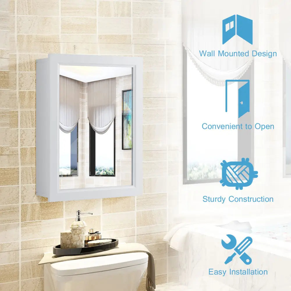 Wall Mounted Adjustable Medicine Storage Mirror Cabinet - White - Wall Cabinets