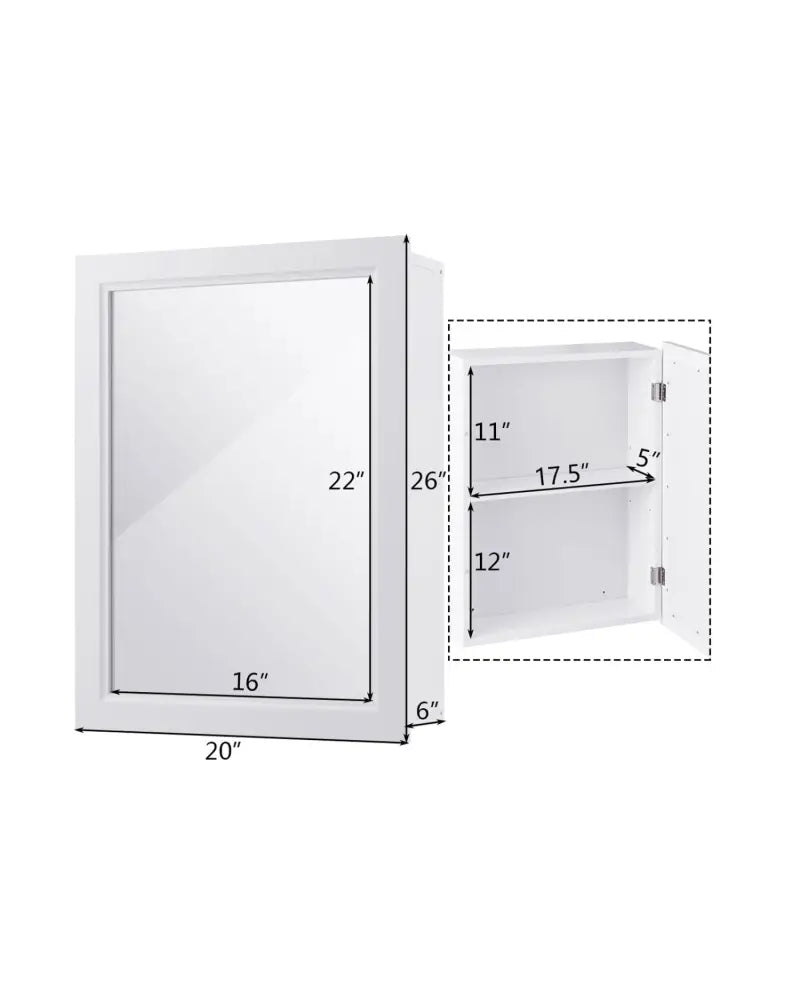 Wall Mounted Adjustable Medicine Storage Mirror Cabinet - White - Wall Cabinets