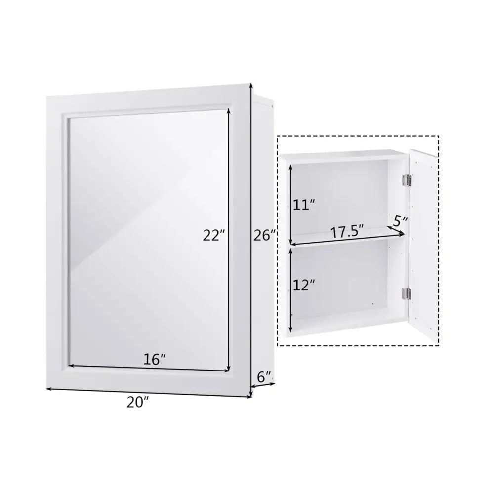 Wall Mounted Adjustable Medicine Storage Mirror Cabinet - White - Wall Cabinets