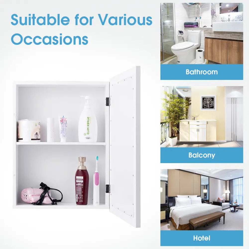 Wall Mounted Adjustable Medicine Storage Mirror Cabinet - White - Wall Cabinets