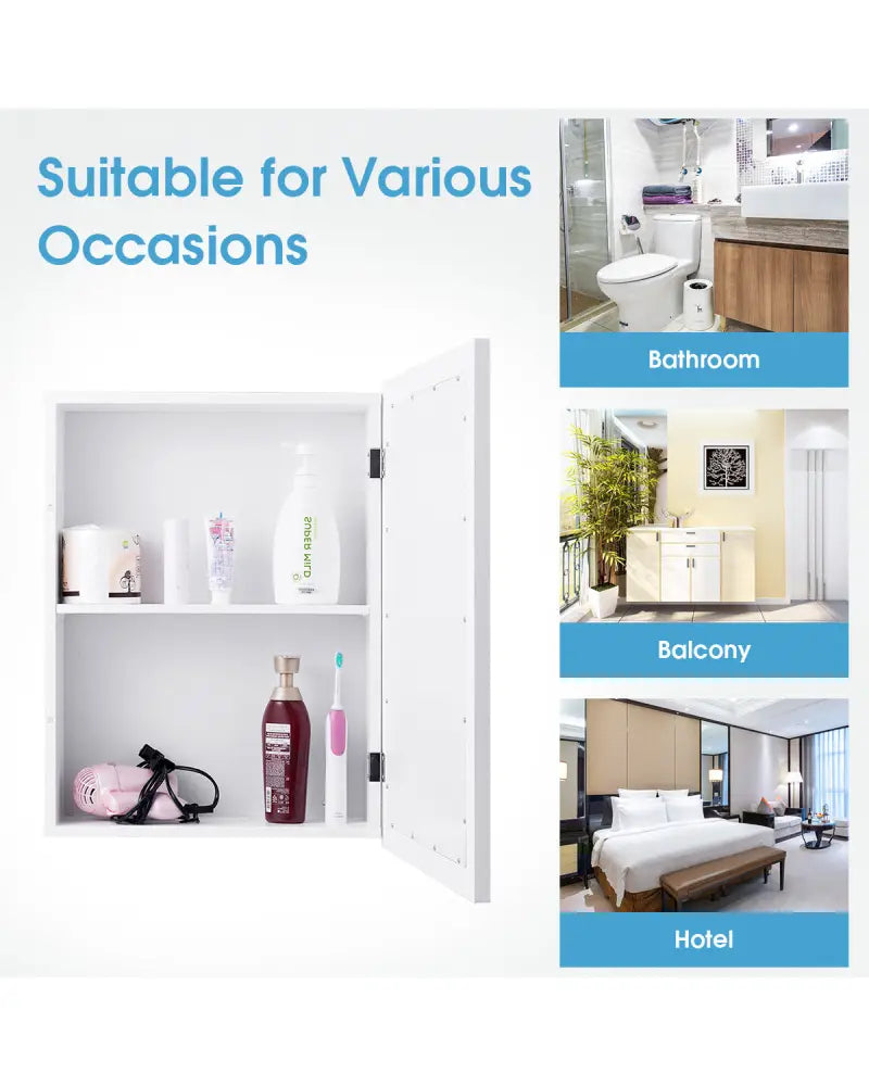 Wall Mounted Adjustable Medicine Storage Mirror Cabinet - White - Wall Cabinets