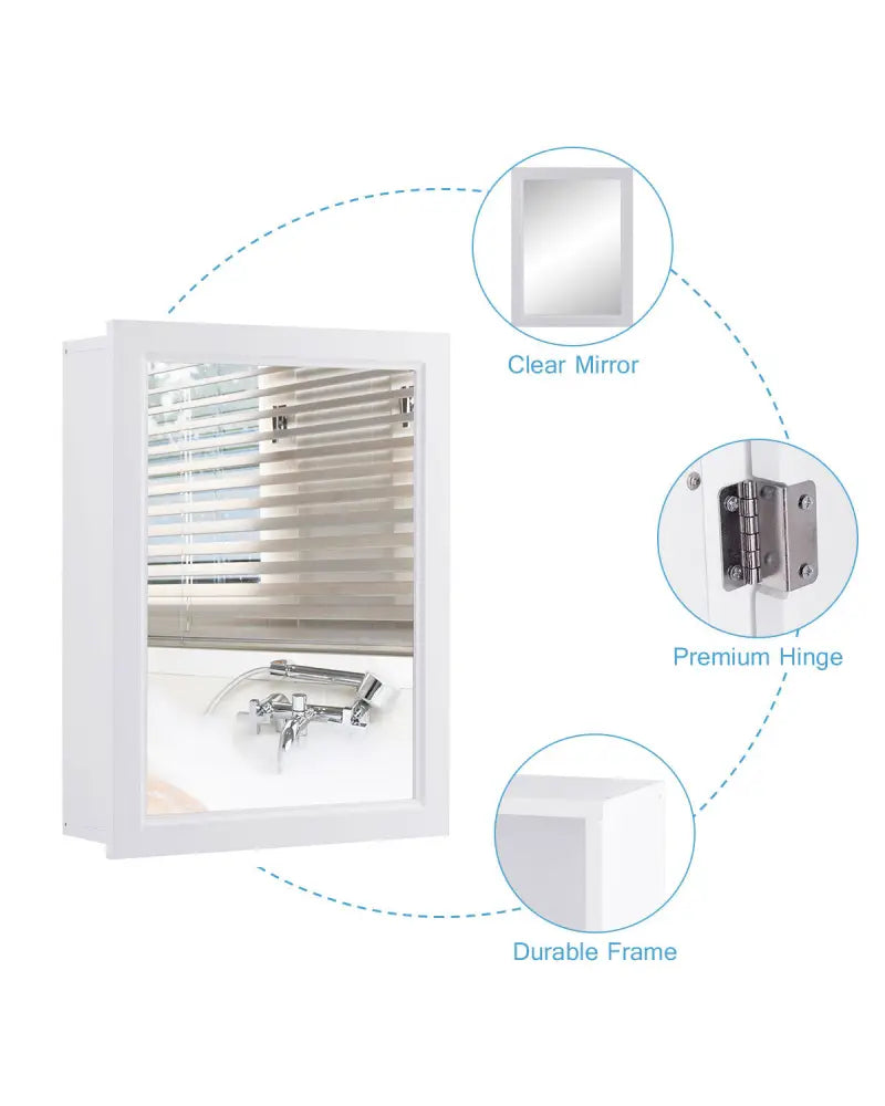 Wall Mounted Adjustable Medicine Storage Mirror Cabinet - White - Wall Cabinets