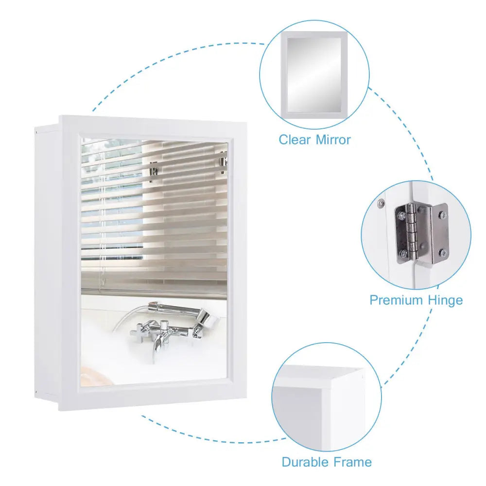 Wall Mounted Adjustable Medicine Storage Mirror Cabinet - White - Wall Cabinets