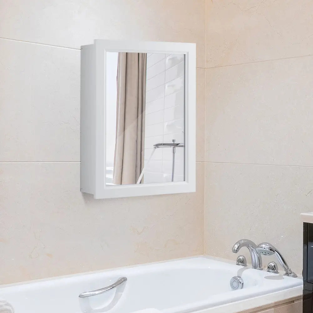 Wall Mounted Adjustable Medicine Storage Mirror Cabinet - White - Wall Cabinets
