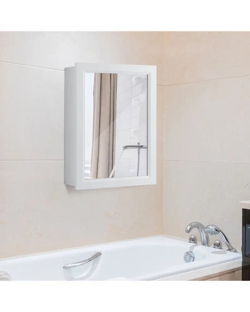 Wall Mounted Adjustable Medicine Storage Mirror Cabinet - White - Wall Cabinets