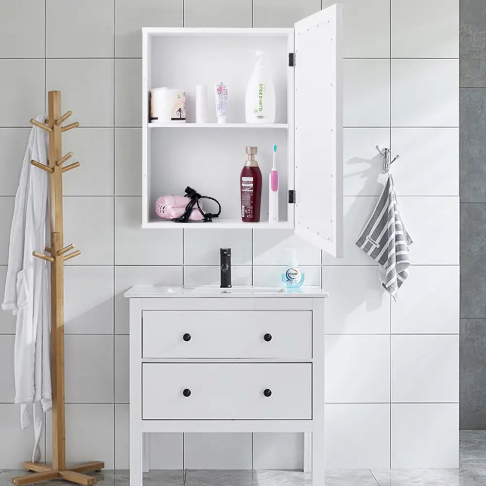 Wall Mounted Adjustable Medicine Storage Mirror Cabinet - White - Wall Cabinets