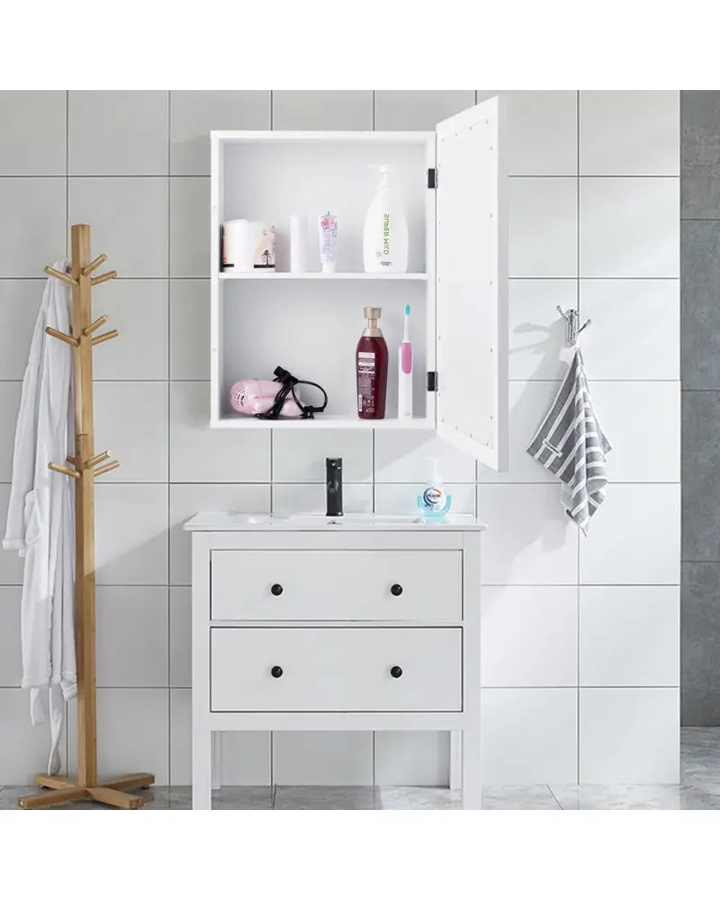 Wall Mounted Adjustable Medicine Storage Mirror Cabinet - White - Wall Cabinets