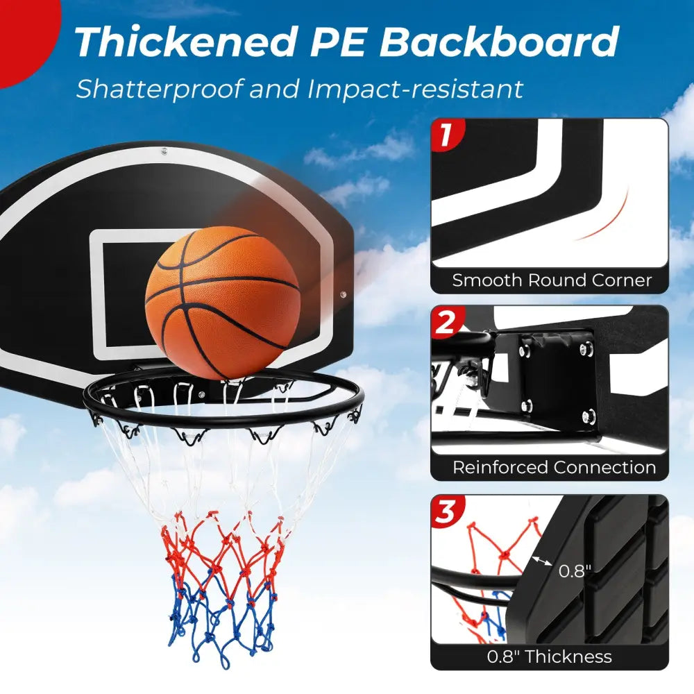 Wall Mounted Basketball Set for Kids Teens Adults - Black - Sport Equipments