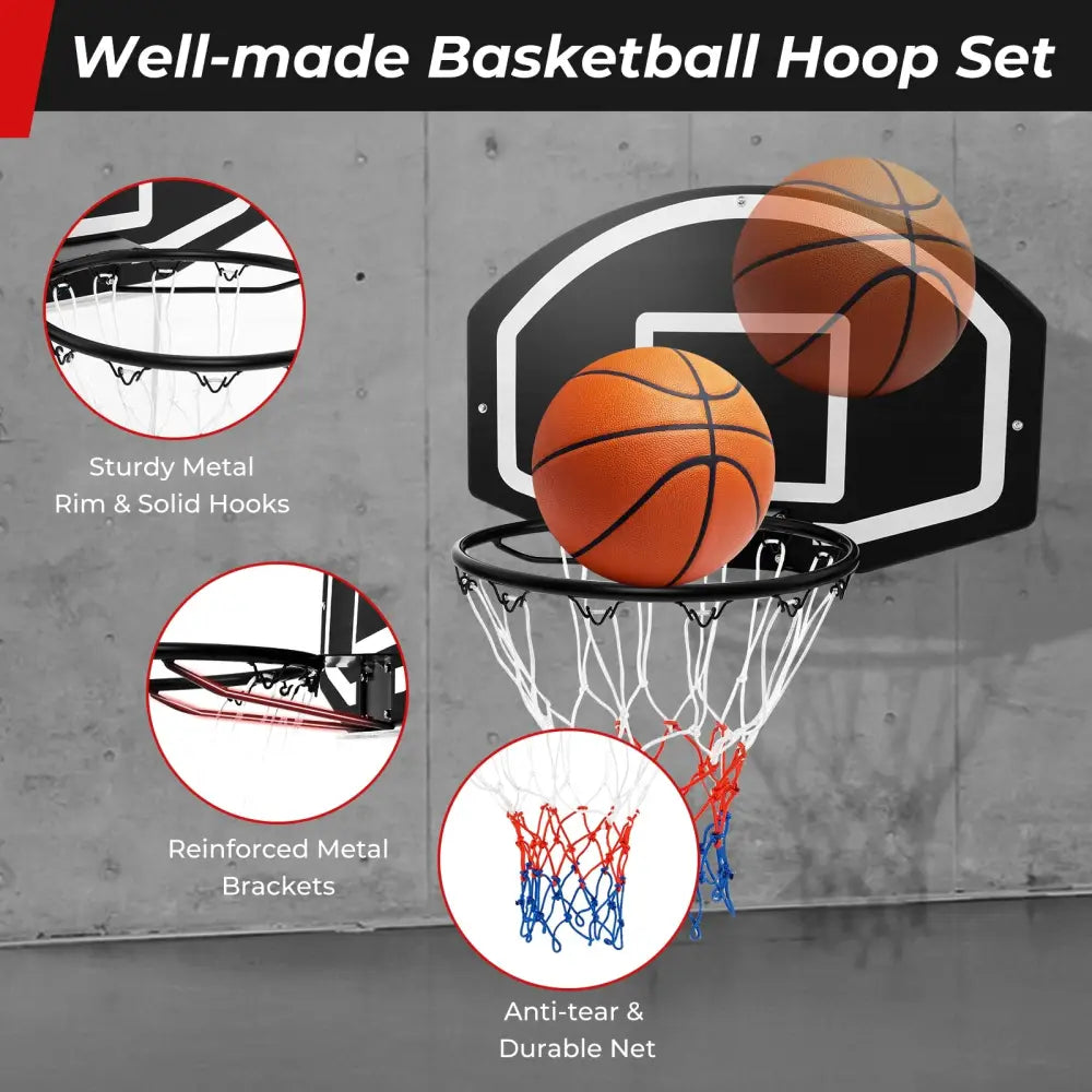 Wall Mounted Basketball Set for Kids Teens Adults - Black - Sport Equipments