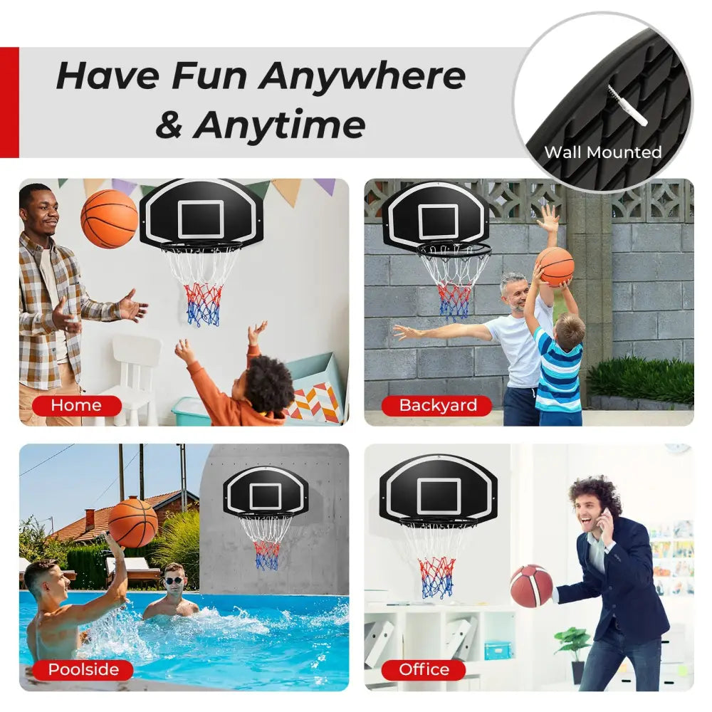 Wall Mounted Basketball Set for Kids Teens Adults - Black - Sport Equipments