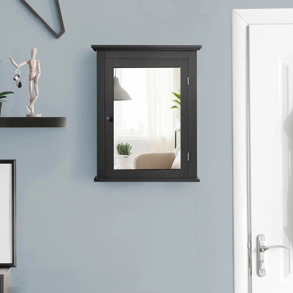 Wall Mounted Bathroom Mirror Cabinet with 5-level Height-adjustable Shelf-Black - Black - Wall Cabinets