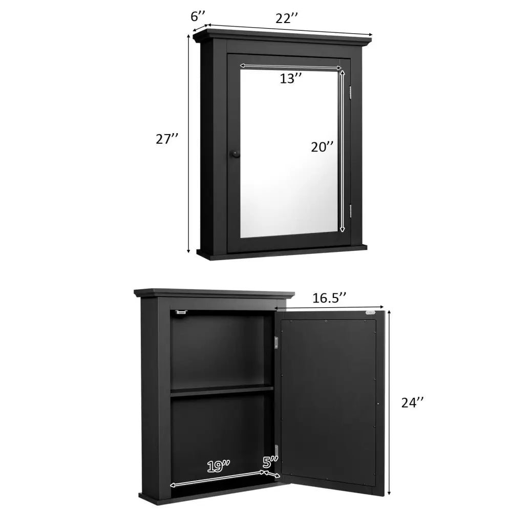 Wall Mounted Bathroom Mirror Cabinet with 5-level Height-adjustable Shelf-Black - Black - Wall Cabinets