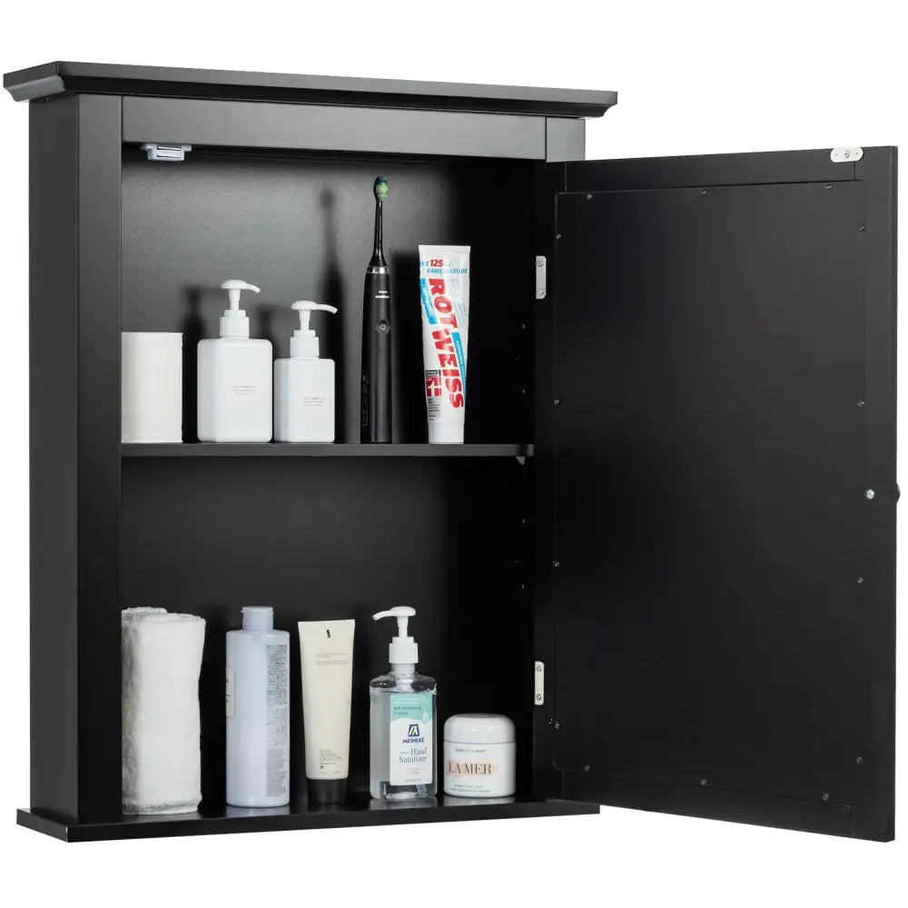 Wall Mounted Bathroom Mirror Cabinet with 5-level Height-adjustable Shelf-Black - Black - Wall Cabinets
