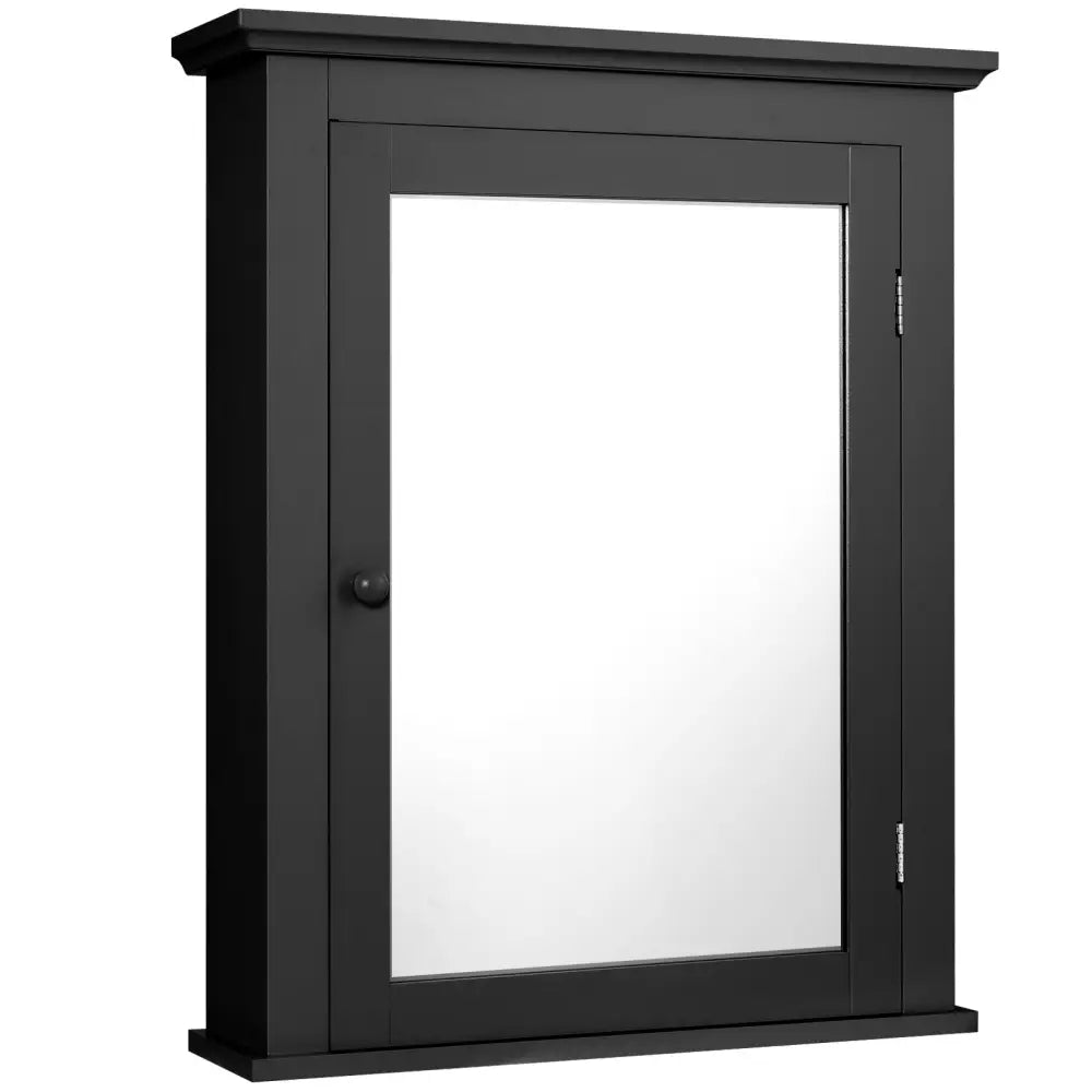 Wall Mounted Bathroom Mirror Cabinet with 5-level Height-adjustable Shelf-Black - Black - Wall Cabinets