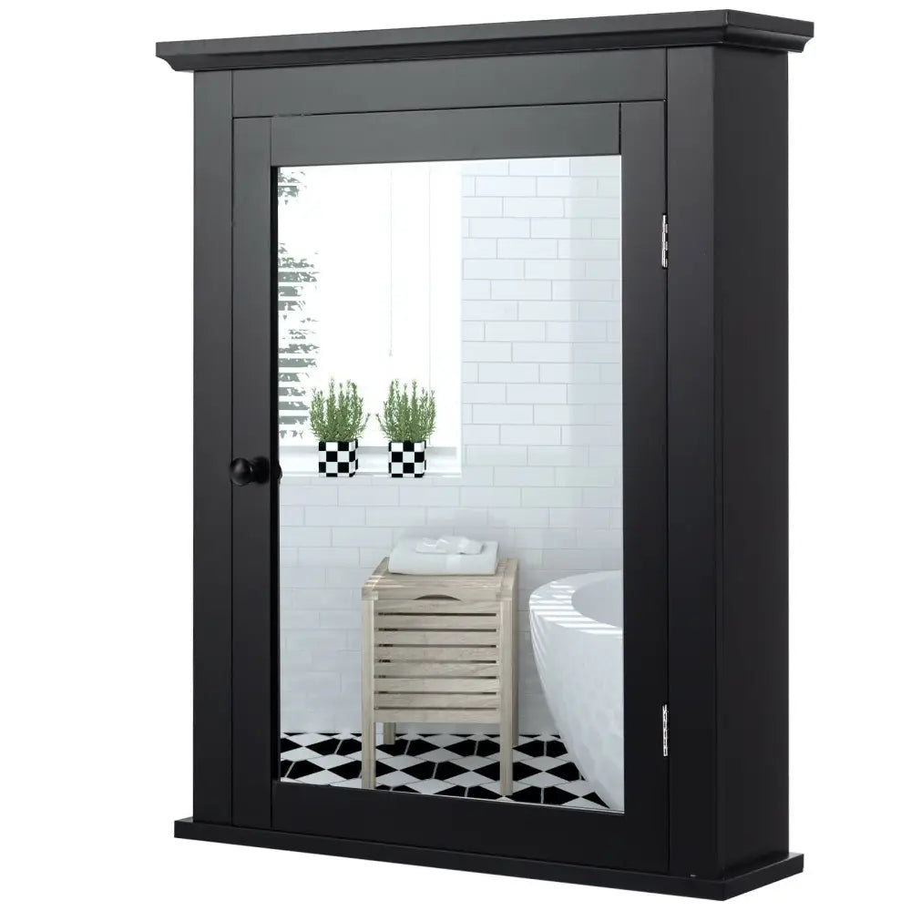 Wall Mounted Bathroom Mirror Cabinet with 5-level Height-adjustable Shelf-Black - Black - Wall Cabinets