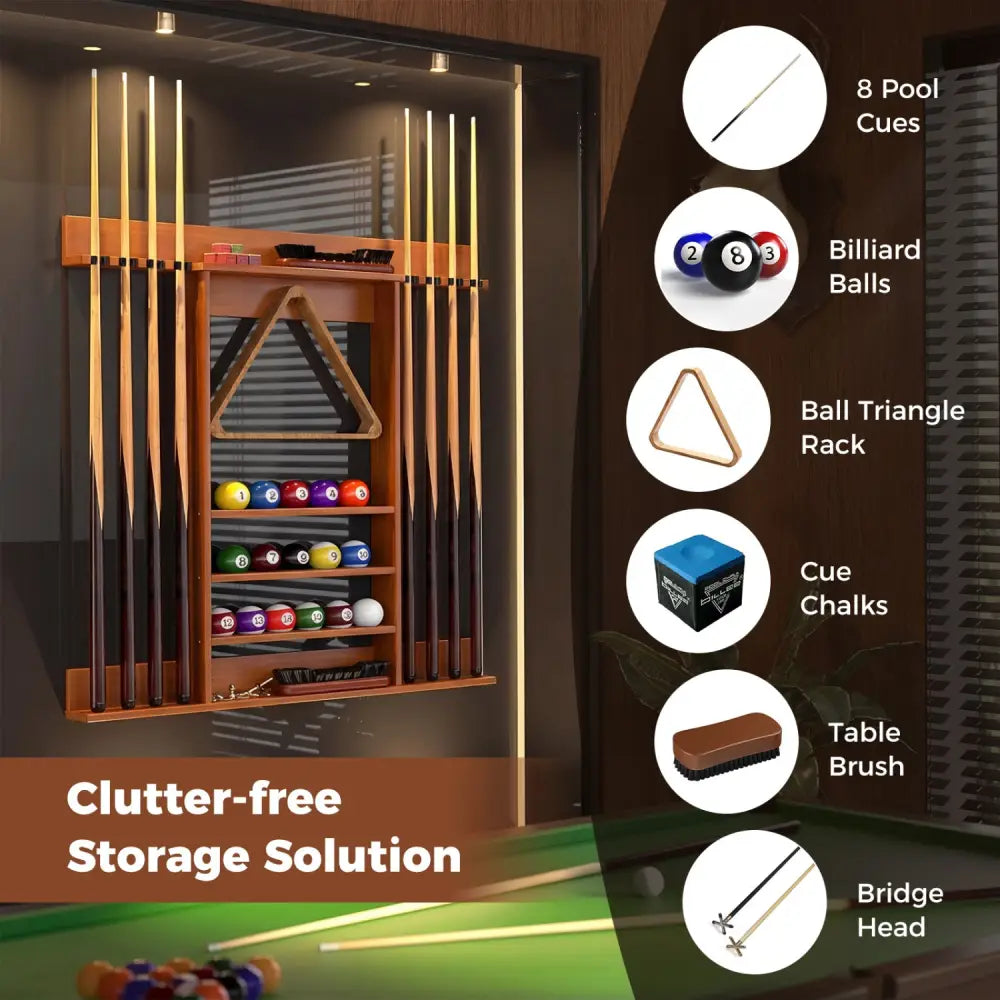Wall-mounted Billiards Pool Cue Rack Only-Brown - Brown - Game Room