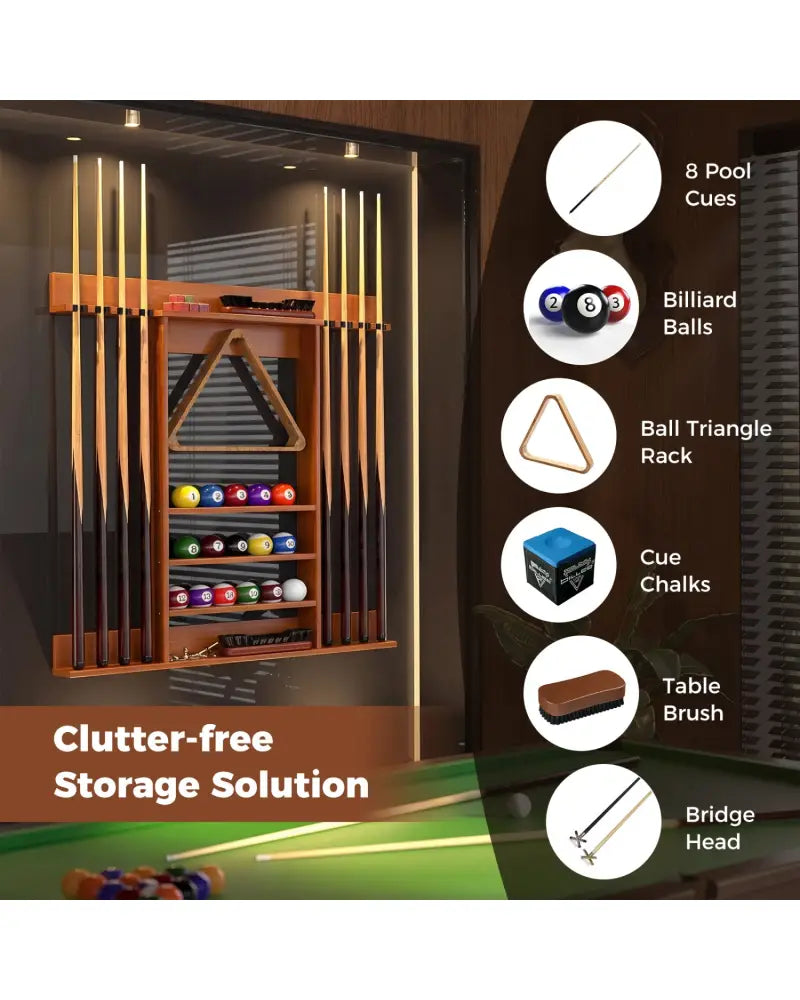 Wall-mounted Billiards Pool Cue Rack Only-Brown - Brown - Game Room