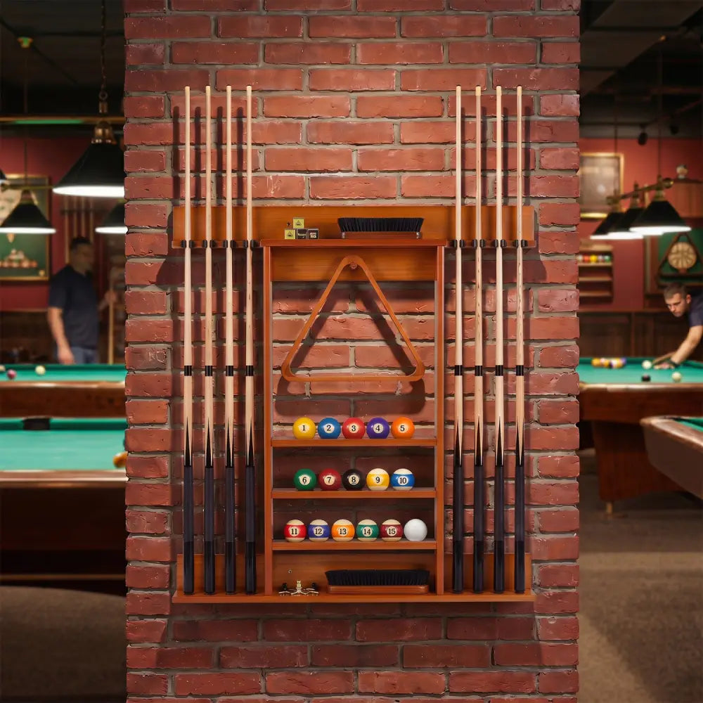 Wall-mounted Billiards Pool Cue Rack Only-Brown - Brown - Game Room