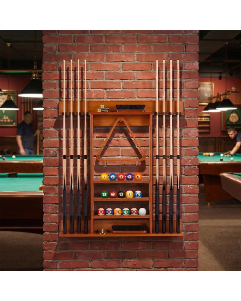Wall-mounted Billiards Pool Cue Rack Only-Brown - Brown - Game Room