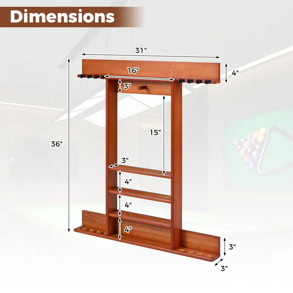 Wall-mounted Billiards Pool Cue Rack Only-Brown - Brown - Game Room
