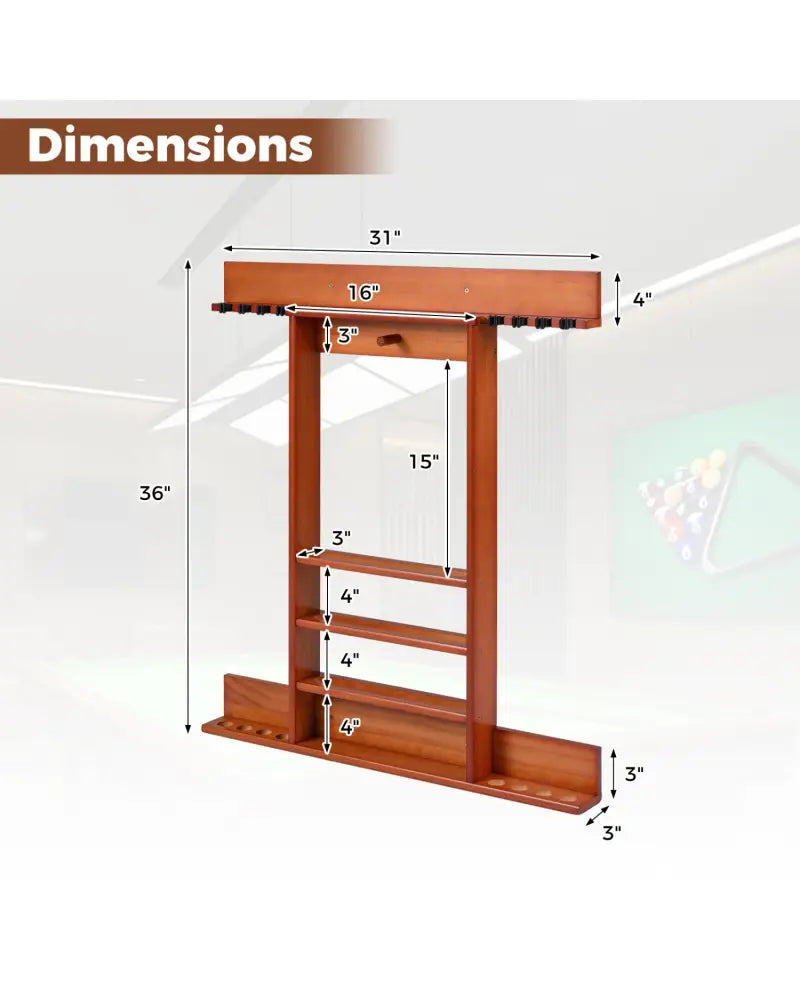 Wall-mounted Billiards Pool Cue Rack Only-Brown - Brown - Game Room