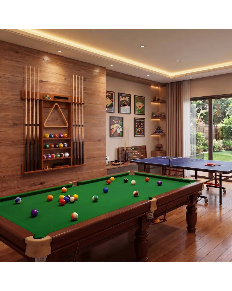Wall-mounted Billiards Pool Cue Rack Only-Brown - Brown - Game Room
