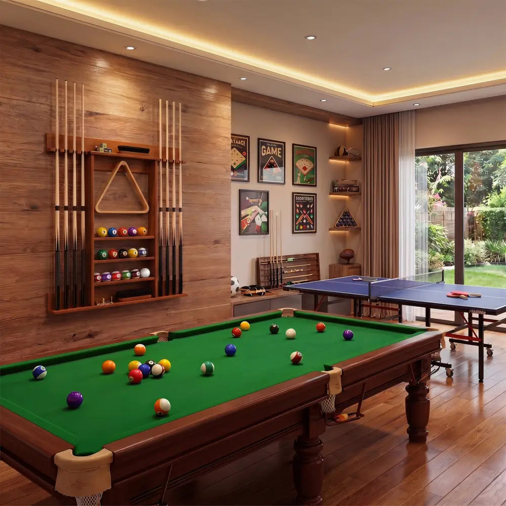 Wall-mounted Billiards Pool Cue Rack Only-Brown - Brown - Game Room